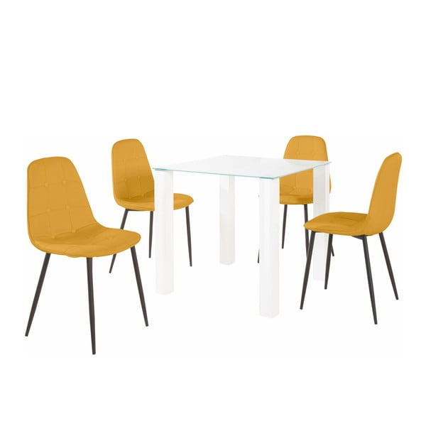 Ēdamgalds un 4 dzelteni krēsli Støraa Dante, galda garums 80 cm