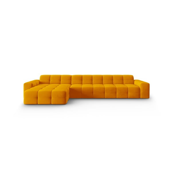 Okera dzeltens samta stūra dīvāns (kreisais stūris) Kendal – Micadoni Home