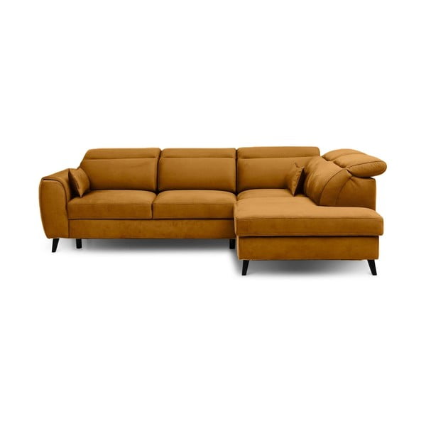 Dzeltens samta salokāms/ar uzglabāšanas vietu stūra dīvāns (ar labo stūri/L veida) Noble – ELTAP