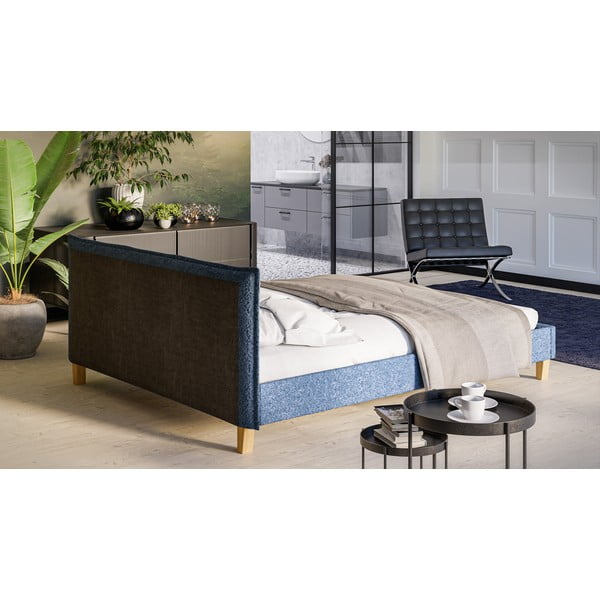 Zila mīksta divvietīga gulta ar režģi 160x200 cm Tina – Ropez-image-3