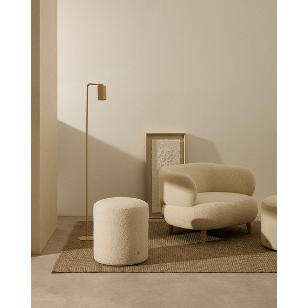 Krēmkrāsas pufs no buklē auduma Kaeli – Kave Home-image-1