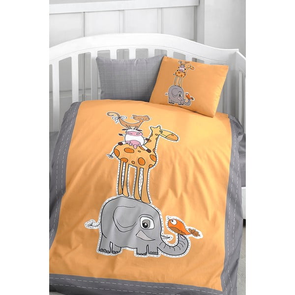 Kokvilnas bērnu gultas veļa bērnu gultiņai ar palagu/četrdaļīga 100x150 cm Orange Animal – Mila Home