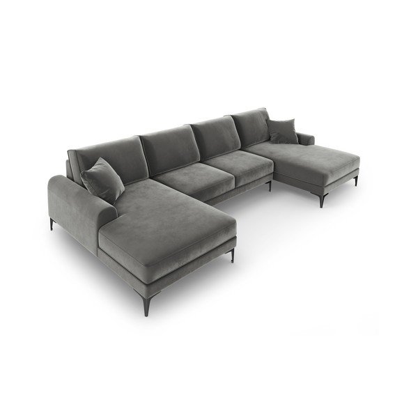Gaiši pelēks samta U veida dīvāns Mazzini Sofas Madara-image-4