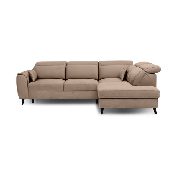 Gaiši brūns samta salokāms/ar uzglabāšanas vietu stūra dīvāns (ar labo stūri/L veida) Noble – ELTAP