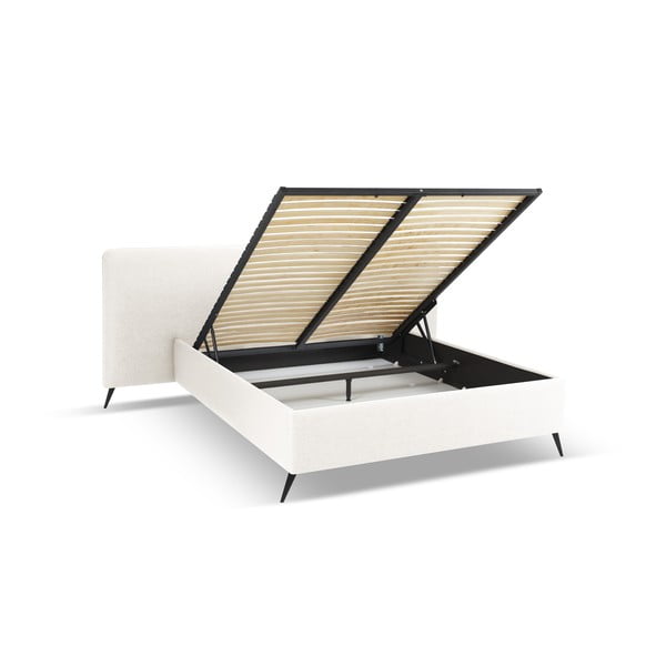 Krēmkrāsas polsterēta divvietīga gulta ar veļas kasti un režģi 160x200 cm Walter – Milo Casa-image-2