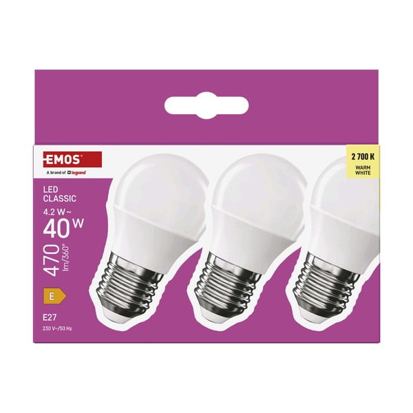 Silti baltas LED spuldzes ar E27 spuldžu ietveri (3 gab.), 4 W – EMOS-image-1