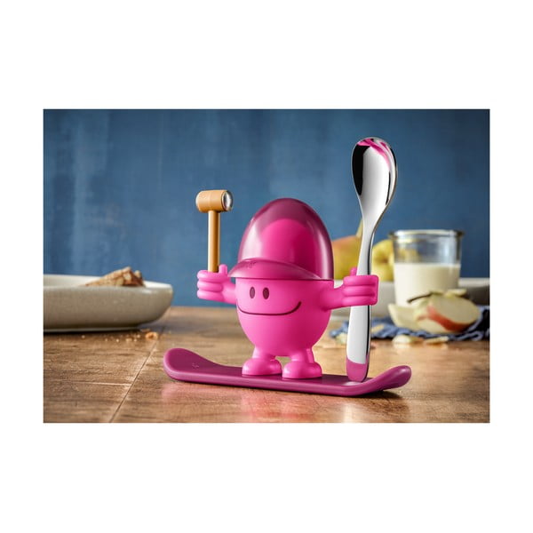 Sarkans un rozā olu turētājs ar karoti WMF Cromargan® Mc Egg-image-1