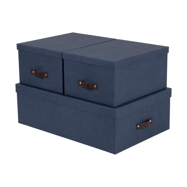 3 zilu uzglabāšanas kastu komplekts Bigso Boxes of Sweden Inge
