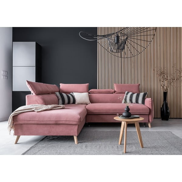 Gaiši rozā samta salokāms stūra dīvāns (ar kreiso stūri) Sweet Harmony – Miuform-image-1