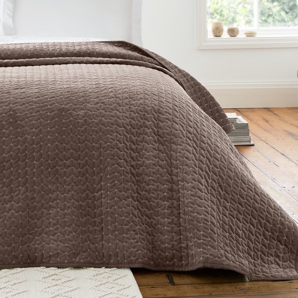 Tumši brūns samta stepēts gultas pārklājs 240x260 cm Attica Velvet – Bianca-image-1