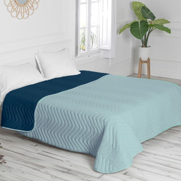 Piparmētru zaļš/zils kokvilnas stepēts gultas pārklājs 240x260 cm Arista – Happy Friday