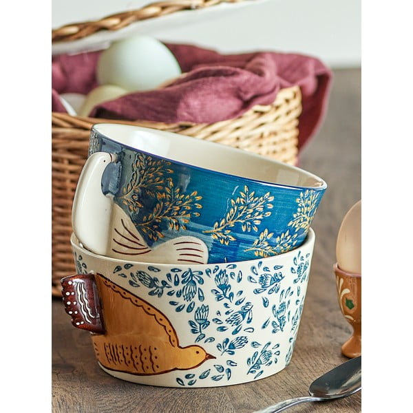 Balta/zila māla bļodiņa 460 ml Hezha – Bloomingville-image-3