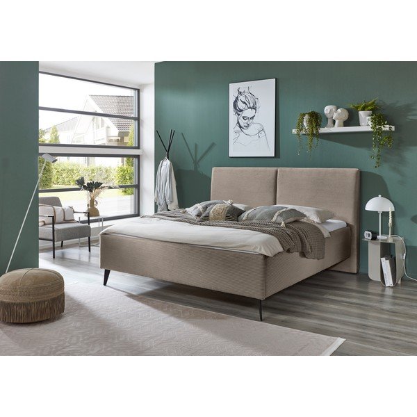 Pelēkbrūna polsterēta divvietīga gulta ar veļas kasti ar redelēm 180x200 cm Lando – Meise Möbel-image-1