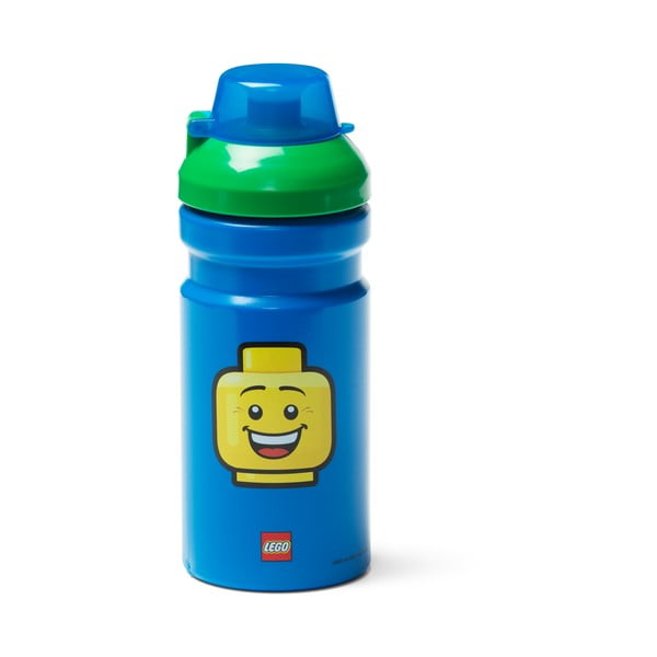 Zila ūdens pudele ar zaļu LEGO® Iconic vāciņu, 390 ml
