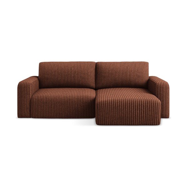 Terakotas oranžs velveta salokāms stūra dīvāns ar uzglabāšanas vietu (ar labo stūri/ar zvilni) Kona – Makamii