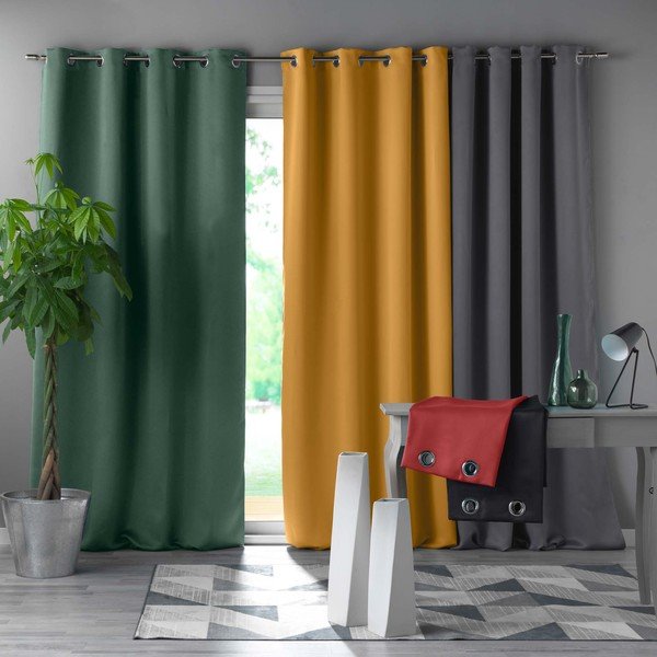 Okera dzeltens gaismu necaurlaidīgs aizkars 135x240 cm Occult – douceur d'intérieur-image-2