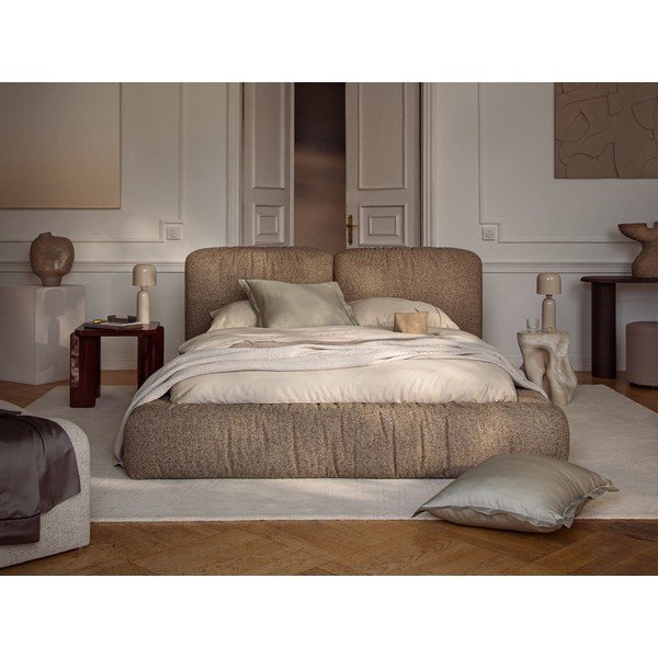 Gaiši brūna polsterēta divvietīga gulta ar veļas kasti un redelēm 200x200 cm Martina – Micadoni -image-1