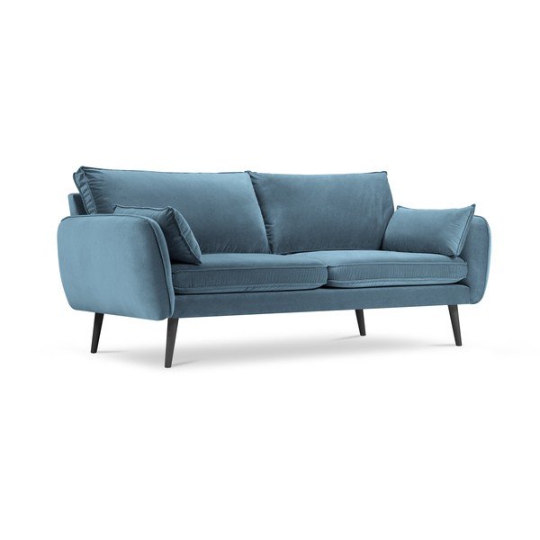 Gaiši zils samta dīvāns ar melnām kājām Kooko Home Lento, 198 cm-image-2
