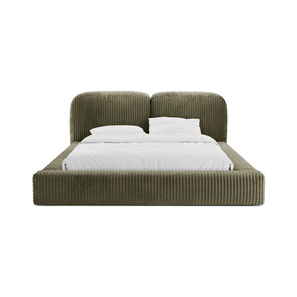 Zaļa polsterēta divvietīga gulta ar veļas kasti un redelēm 160x200 cm Martina – Micadoni -image-4