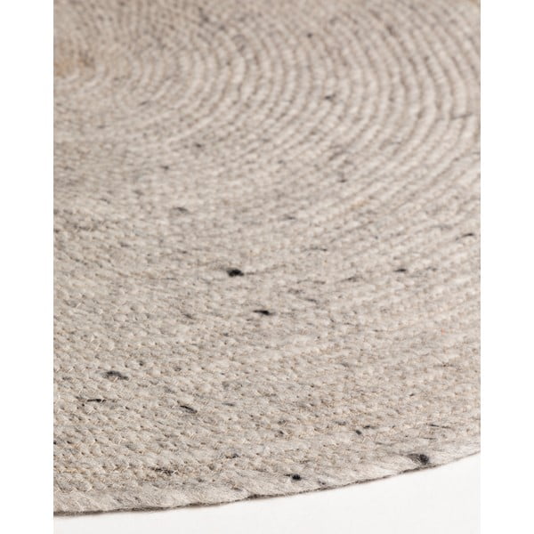 Gaiši pelēks/ziloņkaula krāsas ar rokām darināts vilnas apaļš paklājs ø 200 cm Takashi – Kave Home-image-2