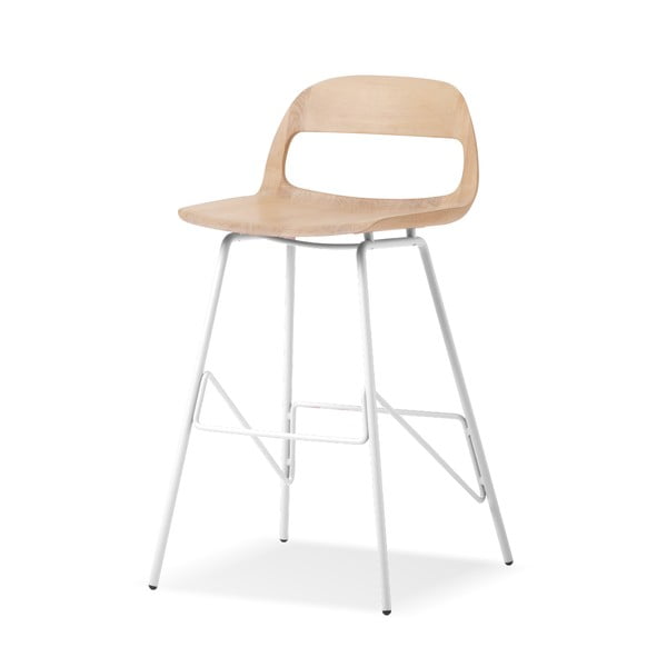 Bāra krēsls ar ozola masīvkoka sēdekli un baltām kājām Gazzda Leina, augstums 84 cm