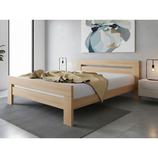 Dabīga toņa dižskābarža masīvkoka divvietīga gulta ar redelēm 160x200 cm Fiorentino – B.E.S.-image-1