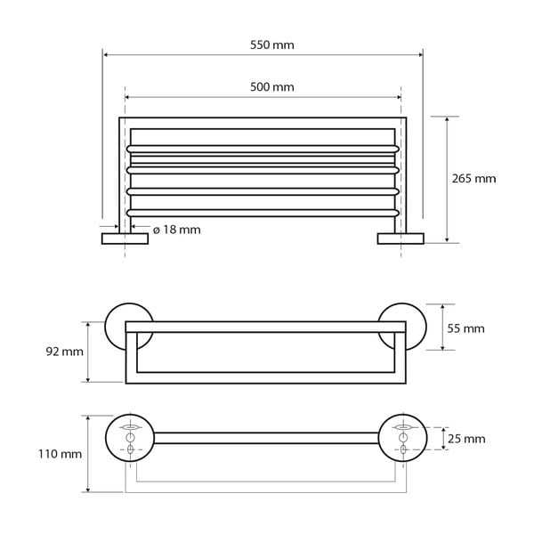 Melns misiņa dvieļu plaukts Sapho X-Round, platums 55 cm-image-1