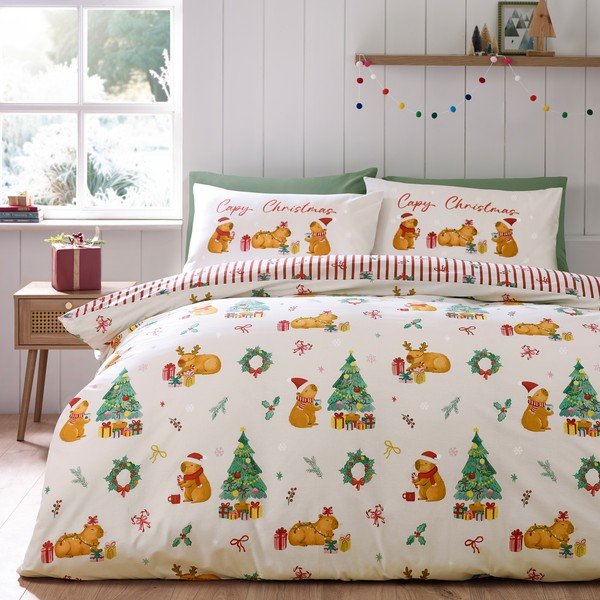 Dabīga toņa vienguļamā gultas veļa 135x200 cm Capy Christmas – Catherine Lansfield