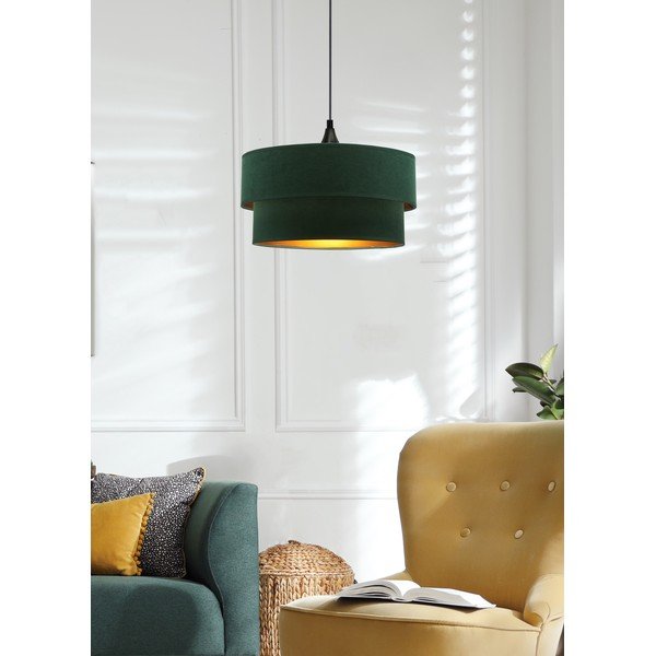 Zaļganzila piekaramā lampa ar auduma abažūru ø 35 cm Scopello – Candellux Lighting-image-1