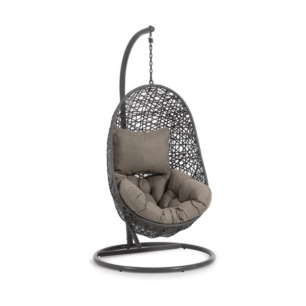Tumši pelēks mākslīgās rotangpalmas dārza piekaramais krēsls Hanging – Kave Home