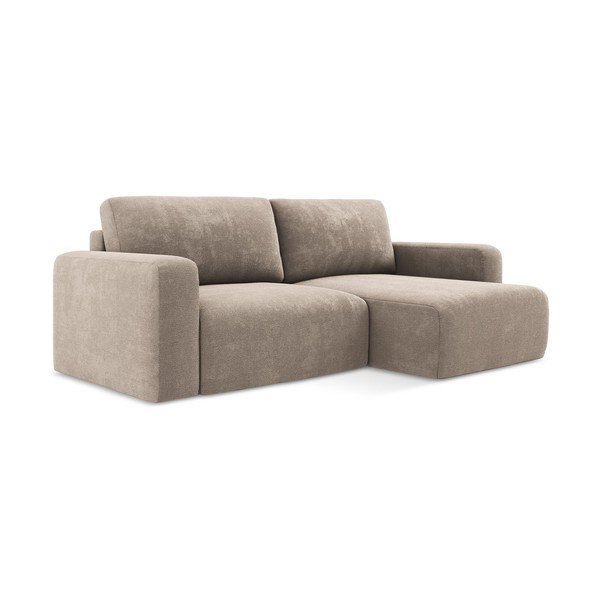 Bēšs salokāms stūra dīvāns no šenila auduma ar uzglabāšanas vietu (ar labo stūri/ar zvilni) Kona – Makamii-image-2