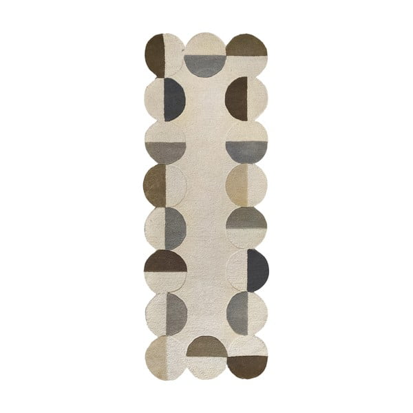 Pelēkbēšs ar rokām darināts vilnas celiņa paklājs 80x230 cm Mia Scallop Frame – Flair Rugs