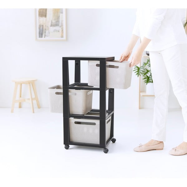 Melns/bēšs plastmasas pārvietojams plaukts 30x77 cm Brisen – Rotho-image-4