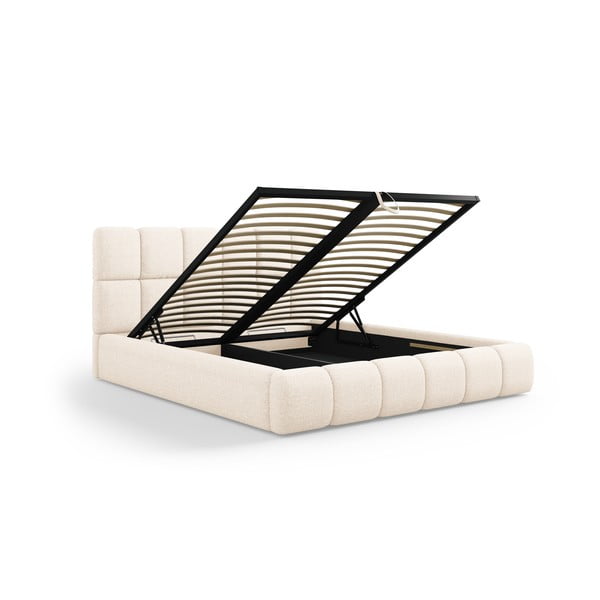 Krēmkrāsas polsterēta divvietīga gulta ar veļas kasti ar redelēm 140x200 cm Bellis – Micadoni Home-image-2