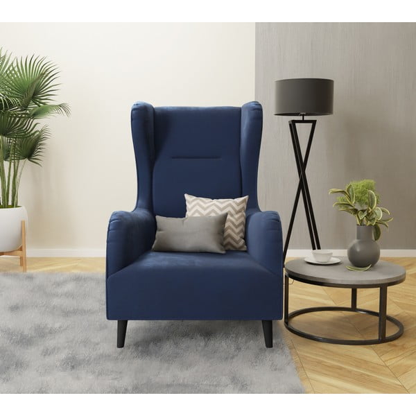 Tumši zils samta atpūtas krēsls ar atzveltni Carole – Ropez-image-3