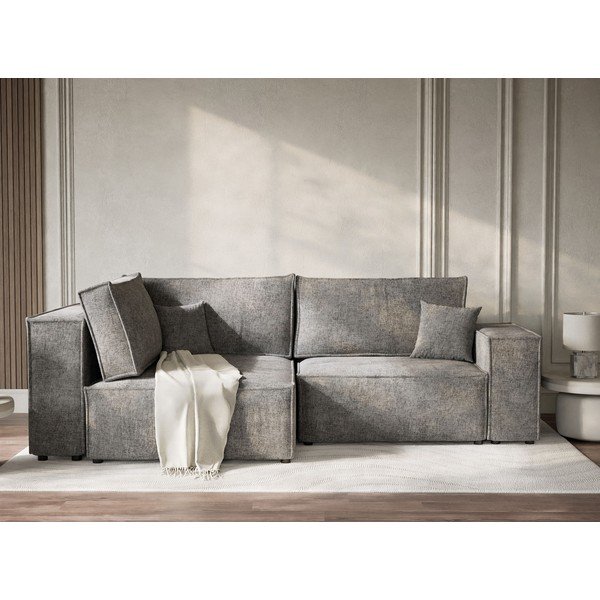 Pelēks salokāms stūra dīvāns no šenila auduma ar uzglabāšanas vietu (ar kreiso stūri/L veida) Tonga – Maison de Rêve-image-1