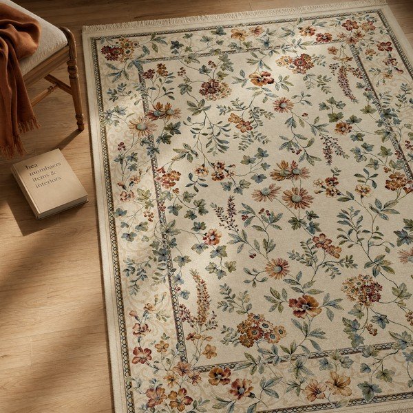 Krēmkrāsas viskozes paklājs 135x195 cm Oriental Flowers – Nouristan-image-1