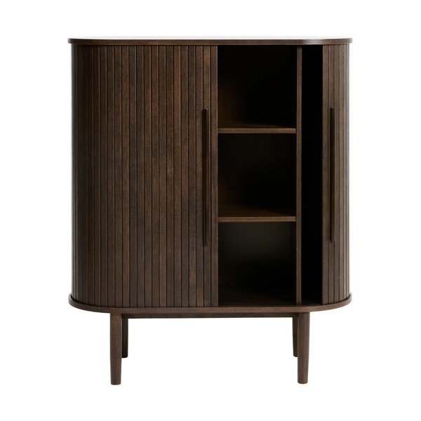 Tumša dabīga toņa skapītis ar ozolkoka imitāciju ar bīdāmām durvīm 100x118x40 cm Meta – Unique Furniture-image-3