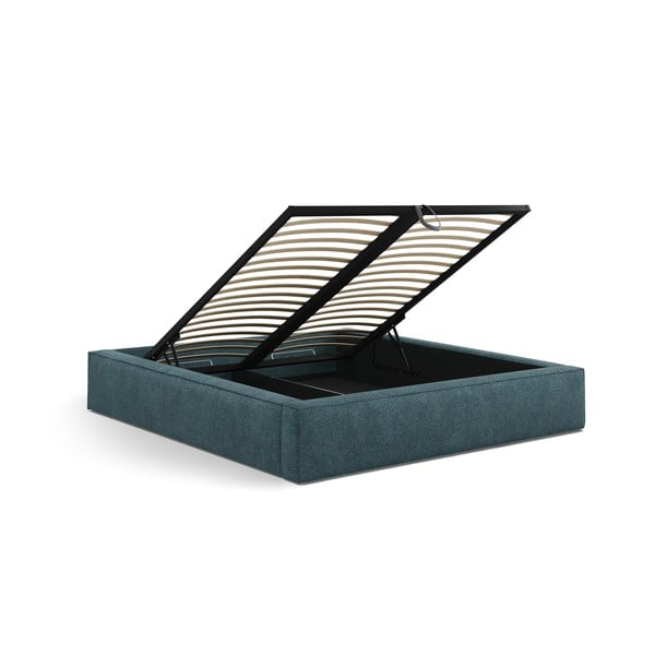 Zila polsterēta divvietīga gulta ar veļas kasti ar redelēm 200x200 cm Simon Olivia – Micadoni -image-4