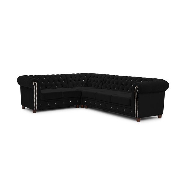 Melns samta salokāms stūra dīvāns (ar kreiso stūri/L veida) York Blik – Ropez