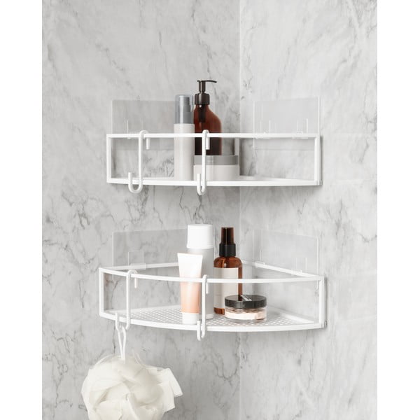 Balti stūra tērauda pašturoši vannas istabas plaukti (2 gab.) Cubiko – Umbra-image-3