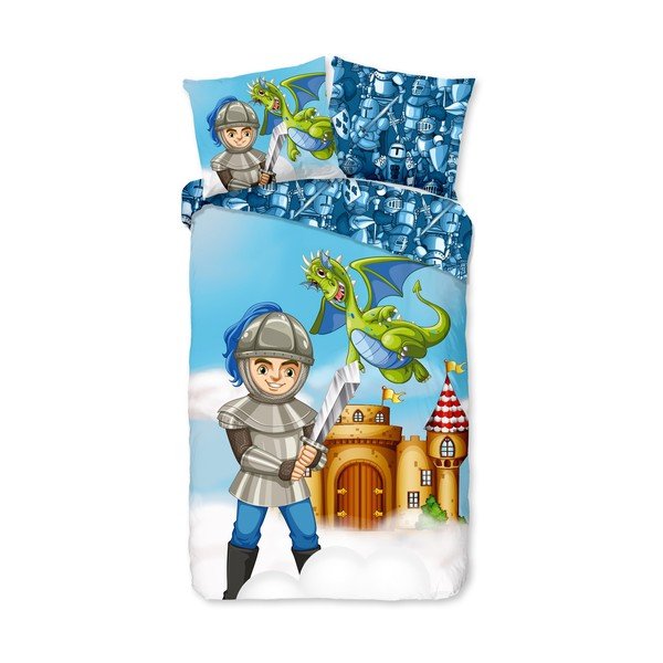 Zila vienguļamā kokvilnas bērnu gultas veļa 140x220 cm Knight – Good Morning