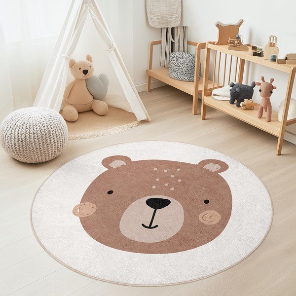 Brūns/krēmkrāsas mazgājams bērnu paklājs ø120 cm Teddy Bear – Mila Home-image-1