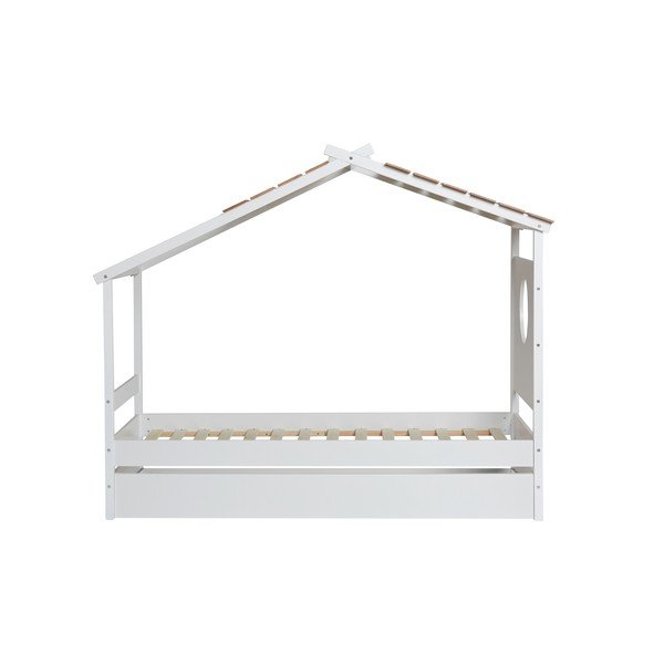 Balta bērnu gulta ar jumtiņu un izvelkamu atvilktni Marckeric Nayah, 90 x 190 cm-image-2