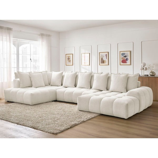 Balts salokāms/ar uzglabāšanas vietu stūra dīvāns no šenila auduma (ar kreiso stūri/U veida) Everest – Bobochic Paris-image-1