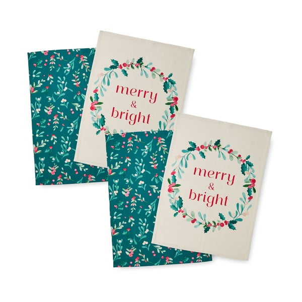 Kokvilnas trauku dvieļi ar Ziemassvētku motīvu (4 gab.) 50x70 cm Holly and Mistletoe – Catherine Lansfield-image-2