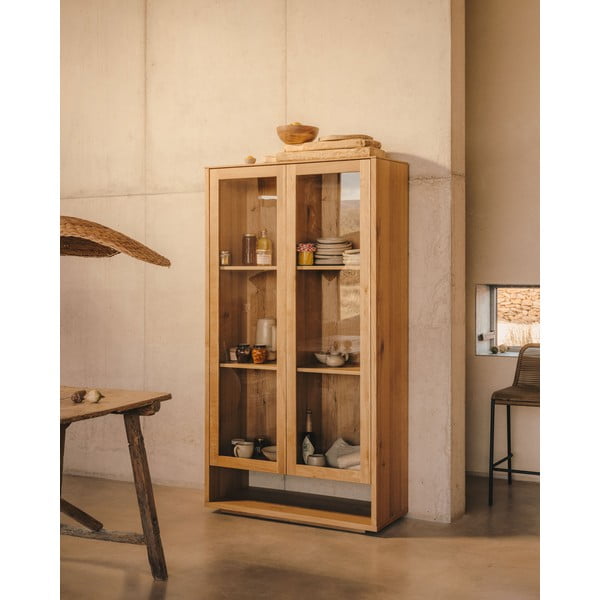 Dabīga toņa vitrīna ar ozolkoka imitāciju 100x185 cm Alguema – Kave Home-image-1