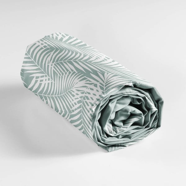 Balts/zaļš kokvilnas palags ar gumiju 90x190 cm Botania – douceur d'intérieur-image-3