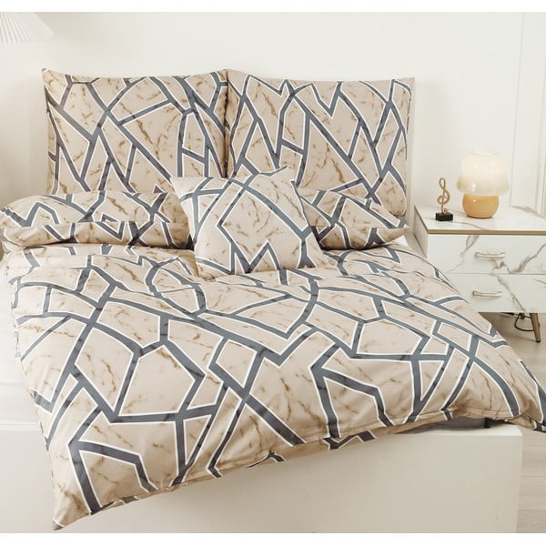 Gaiši brūna vienguļamā sešdaļīga gultas veļa no mikrosatīna 140x200 cm Marco – My House-image-1