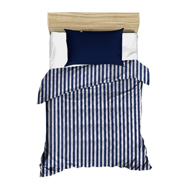 Zili un balti svītrains stepēts gultas pārklājs Stripes, 160 x 230 cm